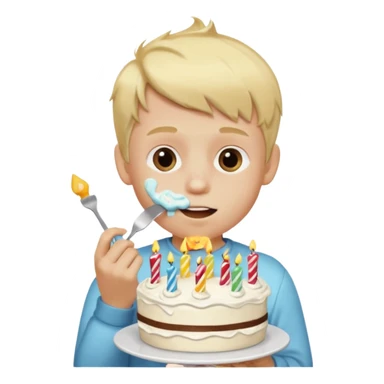 Blonde boy eating birthday cake sticker
