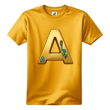 Gold T-shirt reads Snakepit Skatepark with the letter A sticker