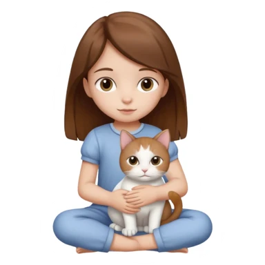 small girl with brown hair holding a white cat, sitting sticker
