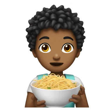 Girl with dark spiky hair eating noodles sticker