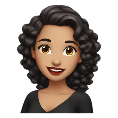 young moroccan woman with dark brown eyes, dark long curling hair, red lips, big smile, black dress sticker