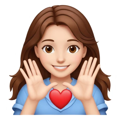 brown hair girl smiling making heart from her hands  sticker