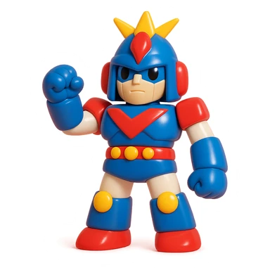 Voltes V robot, 3D toy style, shiny finish, bright colors, heroic pose sticker