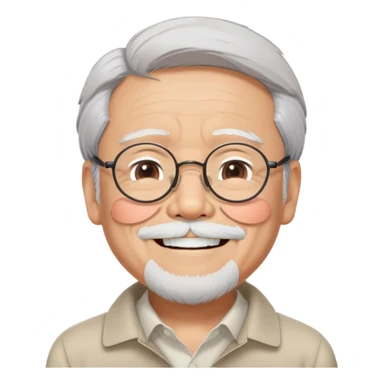 _cinematic-realistic-portrait-of-hayao-miyazaki,-depicted-with--large-rectangular-glasses,-his-happy-expression-rendered-in-lifelike-detail,-illuminated-with-soft,-realistic-lighting-that-emphasizes-his-creative-genius, his eyes shut  closed because of his large smile. eyes are shut sticker