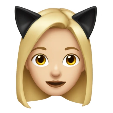 blonde girl  indoors with cat nose and black cat ears sticker