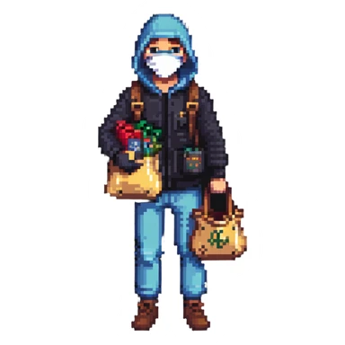 robber with mask and bag of loot sticker