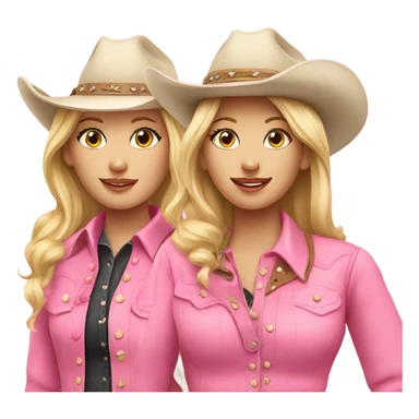 Two blonde cowgirls wearing pink sticker