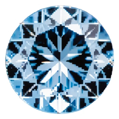 Round cut light blue celestite gem with facets and sparkle sticker