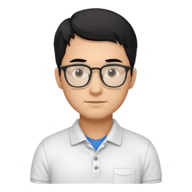 engineer wearing white polo, black hair sticker