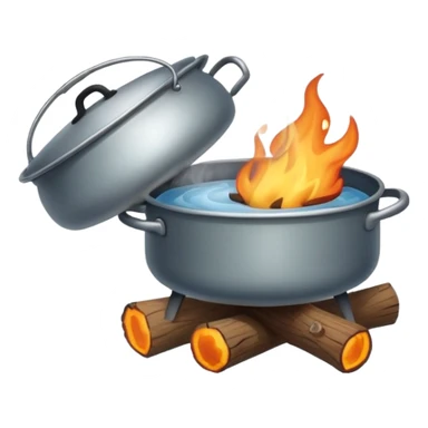 campfire with pot of boiling water hanging above, steam coming out sticker
