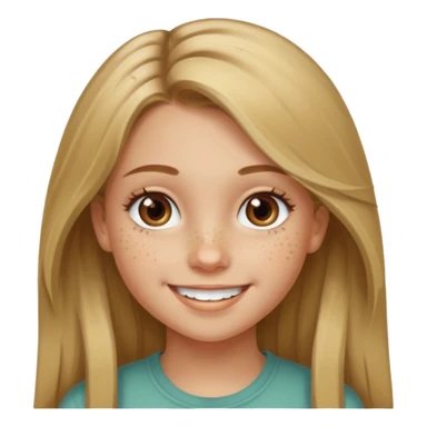 A smiling young girl with long dirty blonde hair and hazel green and brown eyes sticker