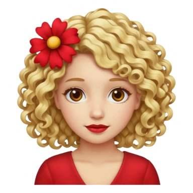 ["Fair skin female, curly blonde hair, red floral hair clip."] sticker