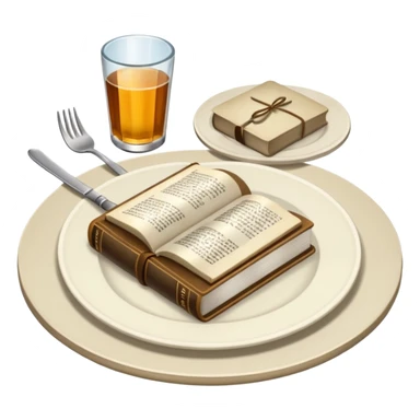 Make a plate of food, with cutlery beside it, and on top of the plate make a Bible. I don't want any glasses, and I want the Bible to be open. sticker