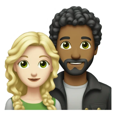 Man with pale skin and short black hair and beard with woman with long curly blonde hair and green eyes  sticker
