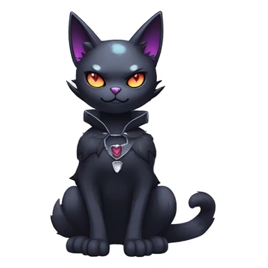   cool edgy kawaii anime-style ethereal dark-punk-themed animal vampiric cat-hybrid Fakemon with fangs and bat-wing-ears with a collar full body sticker