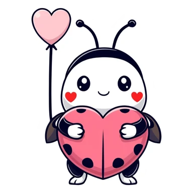 Ladybug holding a pink heart sticker