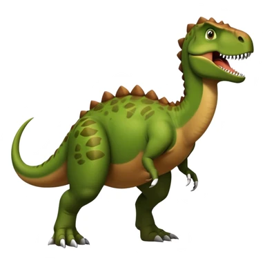 A large, herbivorous dinosaur with a sturdy, muscular build and a beaked mouth. Its skin is green and brown. It has a distinctive thumb spike on each hand, strong hind legs for walking, and a long, balanced tail sticker