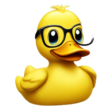 Yellow duck happy with glasses and writing on a computer  sticker