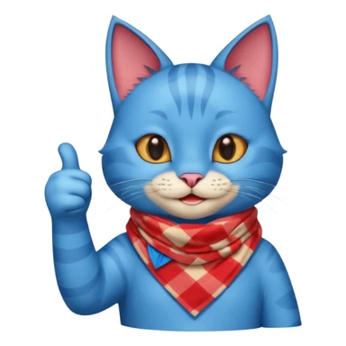A Blue Cat smiling and giving thumbs up, wearing red Checkered Triangle scarf sticker
