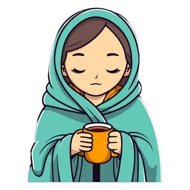 girl inside a blanket sipping coffee eyes closed sticker