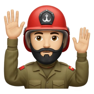 surrenders, depicts an Iraqi soldier from 1980, with a beard, in a helmet, a helmet WITHOUT insignia, with a balaclava, with sad eyes and both hands raised up sticker