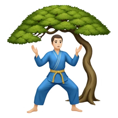 pratiquant de qi gong, homme aux cheveux long, en position de l'arbre, en tenue noire ou blanche. L'image ne contiendra pas d'arbre sticker