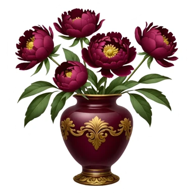 5 burgundy peonies in a vintage vase sticker
