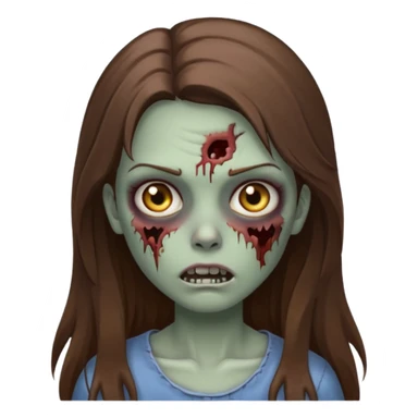 zombie girl with long brown hair iOS emoji style sticker