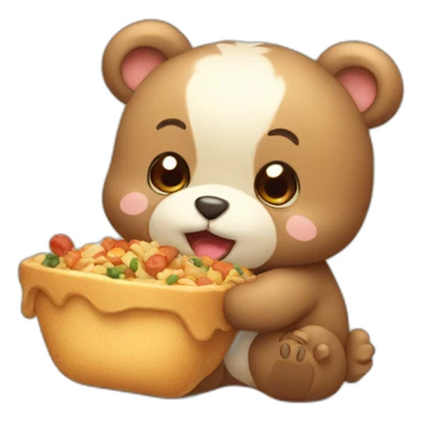 cute bear eating lots of food sticker