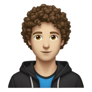 white young guy brown curly hair split blue eyes black hoodie sticker