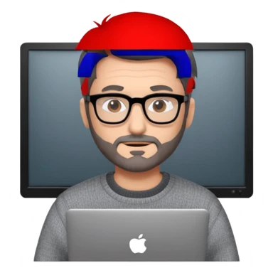 Profesor de pelo gris marrón oscuro con gafas un poco de barba jersey gris y un ordenador los óleos son marrones con poca cantidad de pelo sticker