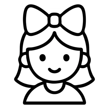 cute little girl with a big pink ribbon on her head, simple black line drawing style sticker