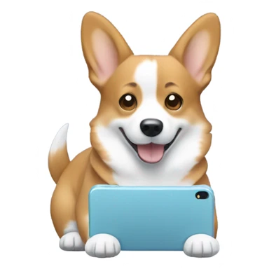 Corgi texting on a light blue iPhone  sticker