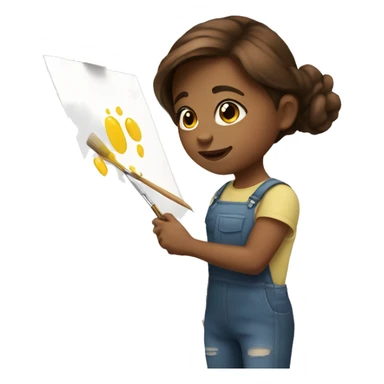 A girl with brown hair is painting a picture sticker