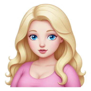 Curvy, blonde long hair, blue eye, pale white skinned woman, pink full body pose sfw sticker