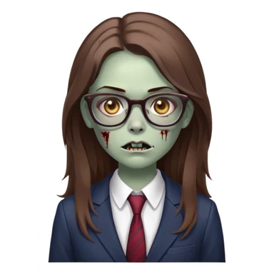 zombie girl with glasses, long brown hair, wearing a suit, looking confident sticker