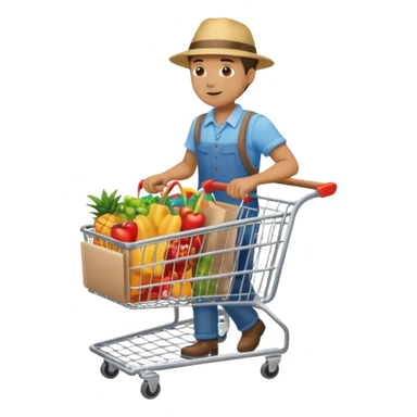 full body of a man pushing a shopping cart inside a supermarket sticker