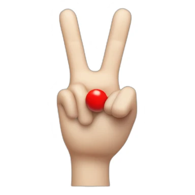 white 3d cartoon hand doing peace sign with a small red string on the index finger sticker