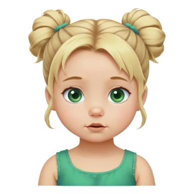 Blond baby girl with messybun green dress blue eyes sticker