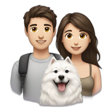 brunette girl with brunette boy with a samoyed sticker