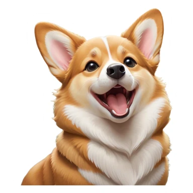 Cinematic Cute Yawning Fawn Corgi Portrait Emoji, Head tilted slightly with a dramatic, wide-open yawn, showcasing a smooth fawn coat with bold white markings, short ears slightly drooping, round brown eyes barely open in drowsy contentment, Simplified yet irresistibly adorable features, highly detailed, glowing with a soft, cozy glow, high shine, relaxed yet expressive, stylized with a touch of whimsy, bright and endearing, soft glowing outline, capturing the essence of a sleepy yet affectionate herder, so drowsy it feels like it could stretch right out of the screen and curl up for a nap! sticker