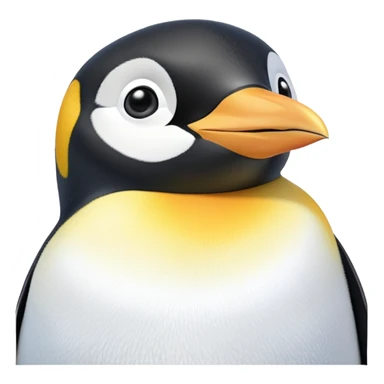 cinematic-cute-emperor-penguin-portrait-emoji,-head-tilted-playfully-and-inquisitively,-with-glossy,-pristine-plumage-accented-by-a-bright-beak-and-round,-sparkling-eyes-filled-with-curiosity,-simplified-yet-irresistibly-adorable-features zoomed into the face sticker