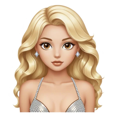 Luxury blonde model, brown eyes, sleek wavy hair, diamanté rhinestone covered bodysuit  sticker