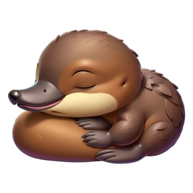 Meme-Worthy Cute Sleeping Platypus Portrait Emoji, Head resting peacefully with a contented smile, showcasing a unique, streamlined build and a luxuriously soft brown fur, eyes shut in a serene, restful float, Simplified yet hilariously adorable features, highly detailed, glowing with a soft, drowsy light, high shine, relaxed and utterly lovable, stylized with an air of playful laziness, bright and heartwarming, soft glowing outline, capturing the essence of a comically sleepy platypus, so meme‐worthy it feels like it could instantly become the next viral sensation of adorable slumber! sticker