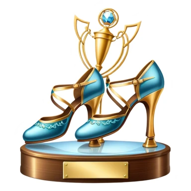 Icon for Ballroom Dancing: a pair of ballroom shoes, a dance floor with lighting, and a decorative dance trophy. The icon should represent the elegance and rhythm of ballroom dance through its key symbols. Transparent background. sticker