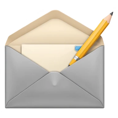 an envelope with a paper and pencil sticker