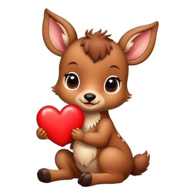 Cute baby deer holding a heart sticker