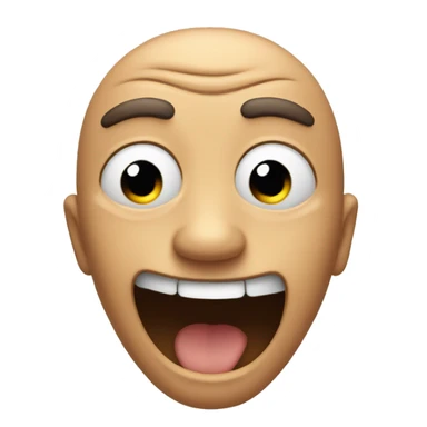 A face with eyes wide, grinning anxiously, forehead in wrinkles and two hands throwing peace signs sticker