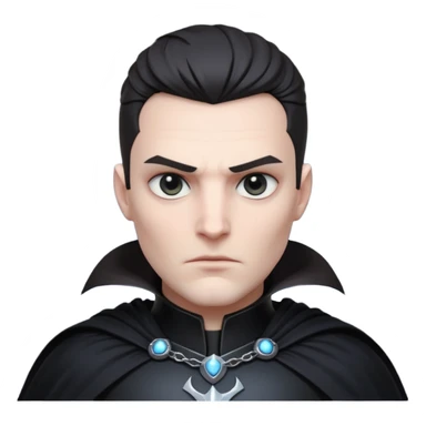 dark sci-fi villain portrait, head and shoulders only, black armor, cape collar, intense eyes, dramatic lighting, 3D cartoon, mobile game icon, clean background, no text
 sticker