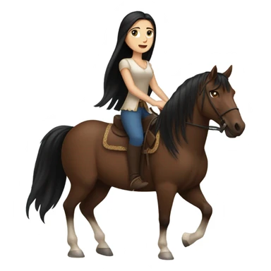 brunette with blue eyes and long black straight hair riding big brown horse  sticker